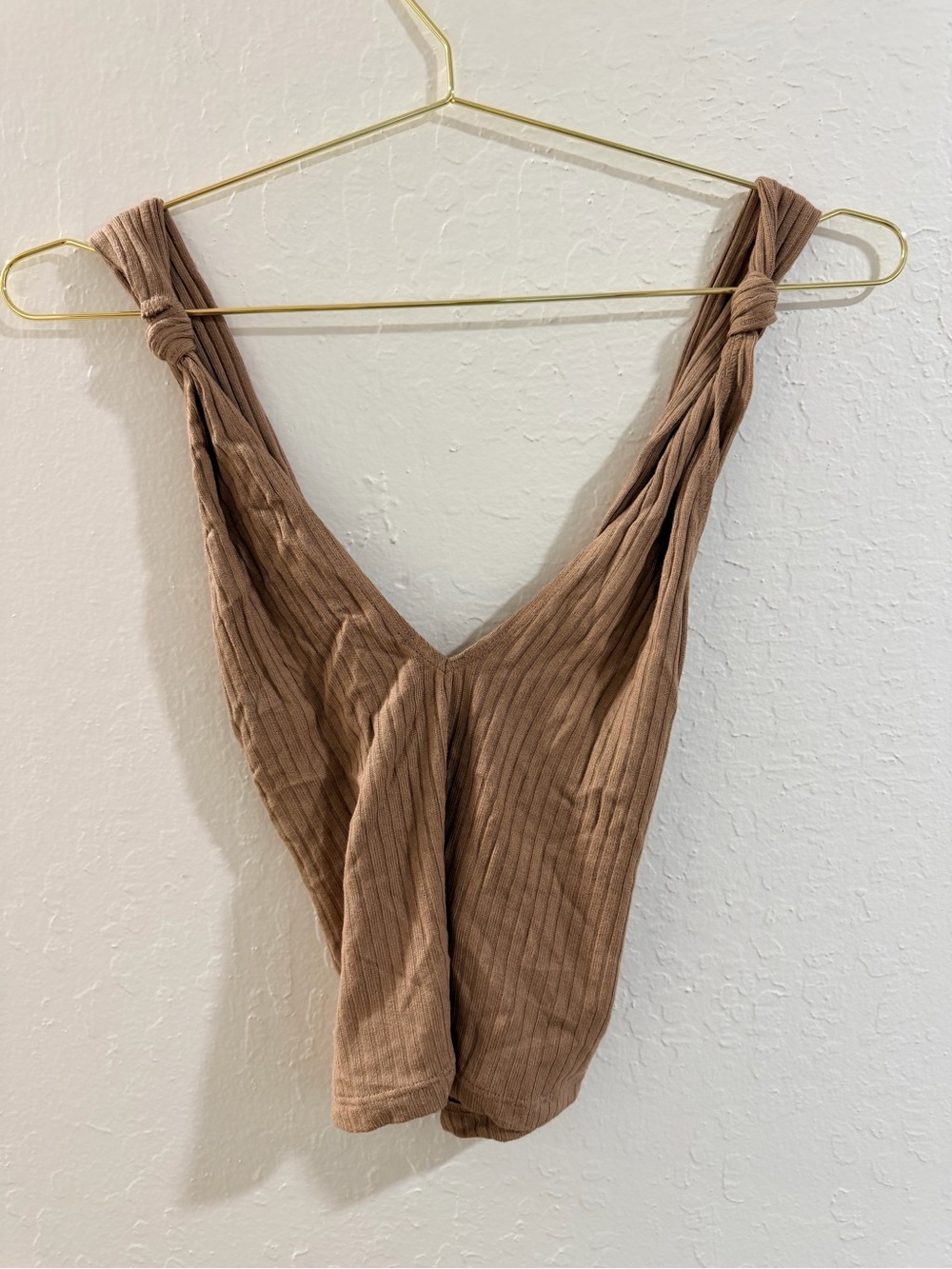 Reformation Ribbed Knotted Strap Tank - Tan Brown